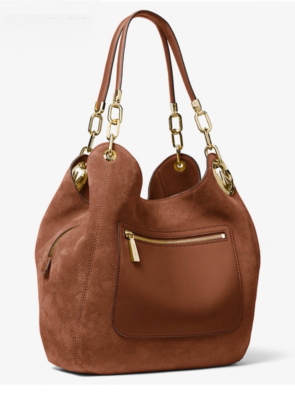 Michael Kors Lillie Large Chain Tote Luggage Buttery Suede NWOT Rare - Picture 2 of 5